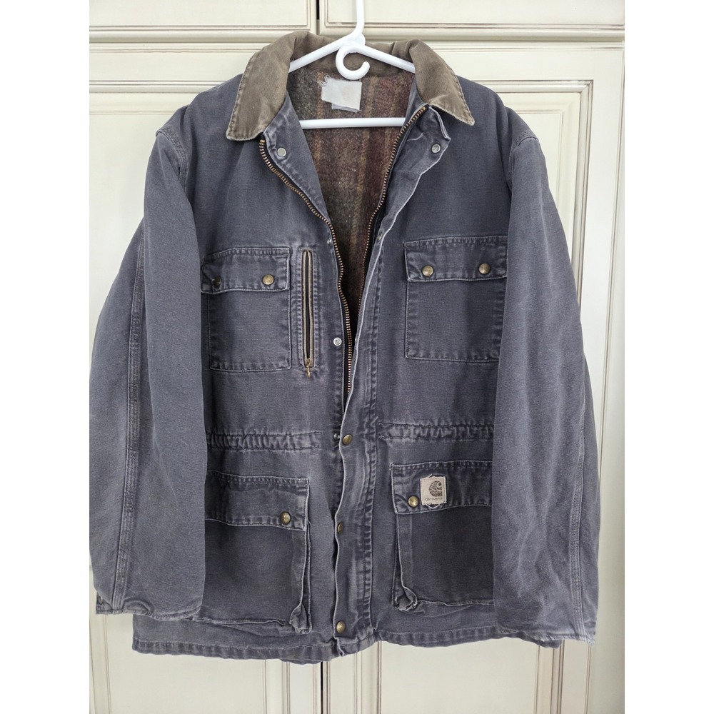 Vtg Carhartt Men's Work Field Chore Jacket 2X 3X Blue Ptp 28.5 L 33 Cinch Cord
